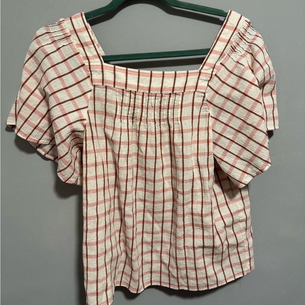 Madewell- women’s crinkle cotton square-neck top with flutter sleeves. Size M - Picture 2 of 9